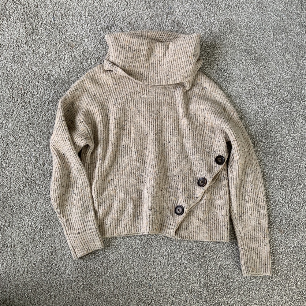 Cream Turtleneck with Decorative Buttons